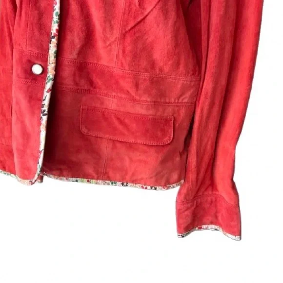 Vintage Suede Large Orange Red Jacket Leather 80s 90s Retro Designer JDS - Picture 7 of 14